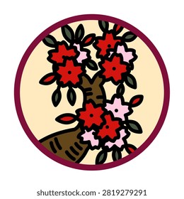 Circular Hanafuda cards featuring cherry blossoms and dregs
