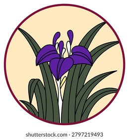 Circular Hanafuda cards featuring irises and dregs