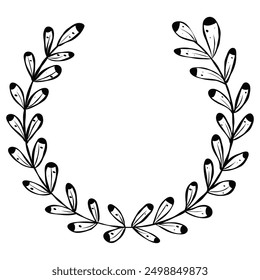 Circular Hand draw laurels branches. Laurel wreath. Vintage laurel