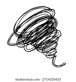 Un icono circular de línea dibujado a mano que representa la ansiedad y las preocupaciones. 2. Una Ilustración vectorial monocromática con múltiples líneas superpuestas.