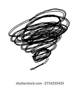 Un icono circular de línea dibujado a mano que representa la ansiedad y las preocupaciones. Una Ilustración vectorial monocromática con múltiples líneas superpuestas.