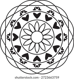 Circular Heart Mandala Burst Vector Graphic For Romantic Wedding Invitation And Valentine Day Decor Illustration.