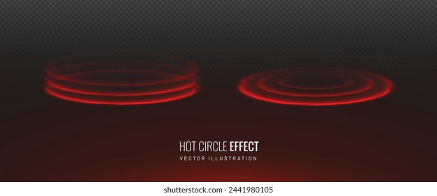 Circular heat isometric effect concept of a realistic heating element. Induction cooking surface - design element on a transparent background. Vector illustration