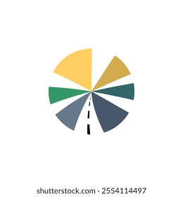 Circular highway road logo in vector format, perfect for transportation, travel, and business branding.