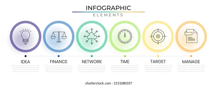 Circular Horizontal Row Workflow Infographic Design Vector With Icons. Annual Plan Network Project Template For Presentation And Report.