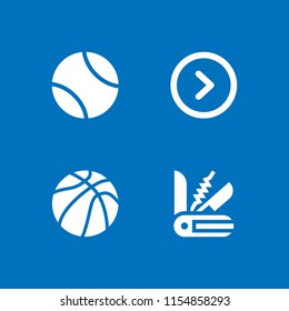 circular icon. 4 circular set with ball of basketball, ball, right arrow circular button and blade vector icons for web and mobile app