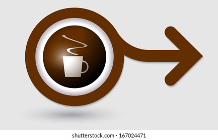 circular icon with arrow and cup of coffee
