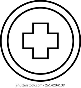 Circular icon with a bold medical cross in the center, representing universal healthcare or medical emergency symbol – Transparent Background.