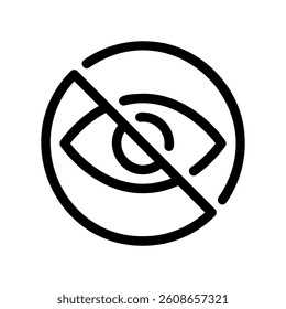 Circular icon with a crossed out eye representing unavailability or hidden state