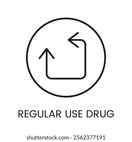 A circular icon with curved arrows symbolizing recurring medication or therapy cycles, in a clean line vector style with an editable stroke