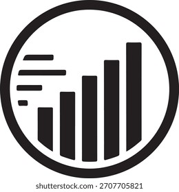 Um ícone circular exibe um gráfico de barras simplificado, representando dados e análise estatística.