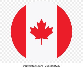 Circular icon featuring the Canada flag, isolated on a transparent PNG background. Perfect for designs, presentations, logos, and digital projects. This high-quality image showcases the iconic maple.