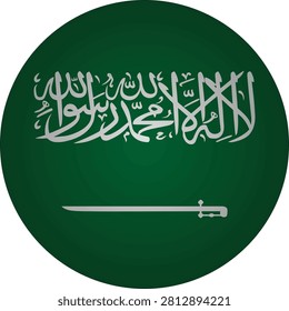 A circular icon featuring the national flag of Saudi Arabia, displaying the green field with white Arabic script and a sword. This graphic element is ideal for websites, presentations, educational materials, and international event promotions.