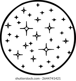 Circular icon filled with sparkles or stars representing magic, celebration, or celestial aesthetic design.