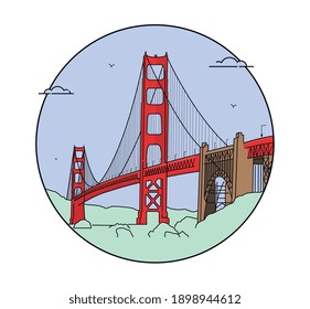 CIRCULAR ICON WITH THE GOLDEN GATE BRIDGE IN SAN FRANCISCO