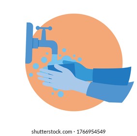 Icono circular con acción de lavado de manos. Vector. Diseño moderno y plano.