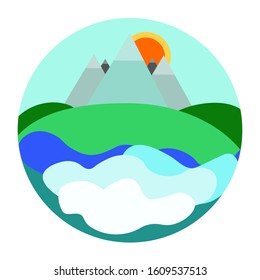 
Circular icon with mountain and sky
