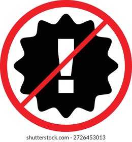 Kreissymbol mit roter Linie durch Zahnrad und Ausrufezeichen im weißen Kreis
