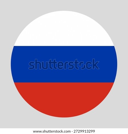 Circular icon of the Russian national flag with white, blue, and red stripes. Official colors, clean design isolated on light background, suitable for politics, travel, news, and infographics.