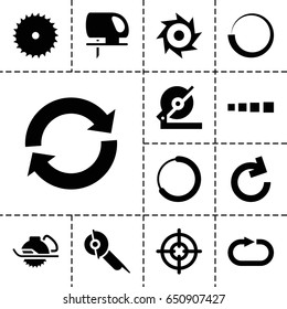 Circular icon. set of 13 filled circularicons such as blade saw, circular saw, reload replay, sniper target, reload