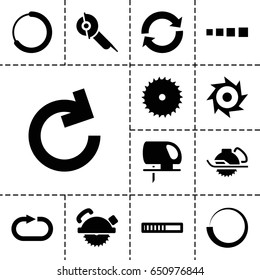 Circular icon. set of 13 filled circularicons such as blade saw, saw blade, reload replay, reload