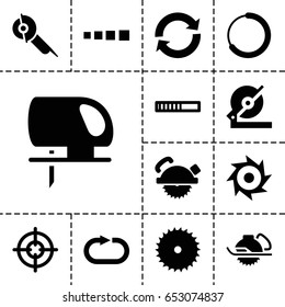 Circular icon. set of 13 filled circularicons such as blade saw, circular saw, reload replay, sniper target, reload