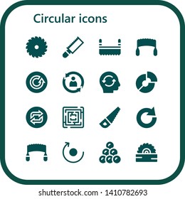 circular icon set. 16 filled circular icons.  Collection Of - Saw, Refresh, Rotate, Pie chart, Loop, Labyrinth, Redo, Round shot