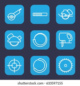 Circular icon. set of 9 outline circular icons such as blade saw, saw blade, electric saw, sniper target