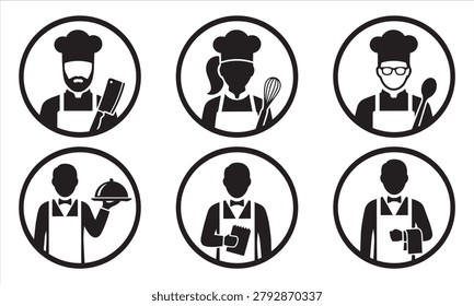 Circular icon set of culinary and service staff with restaurant circular catering professional hospitality collection waitstaff occupation illustration business culinary management