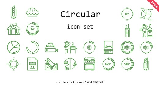 circular icon set. line icon style. circular related icons such as blueprint, reload, dog house, stove, percentage, fishbone, saw, cutter, pie chart, pie, chart, burner, 