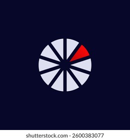Circular icon with several white segments and one red, displaying progress or buffering indication.