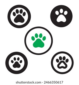 A circular icon in the shape of a paw print.
