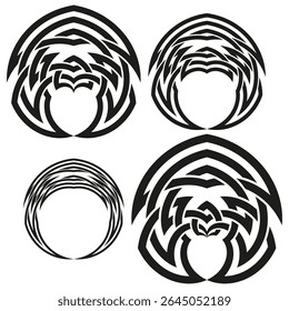 Formas de ícone circular. Figuras de linha girada. Formas abstratas vetoriais. Design de padrão preto.