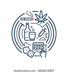 Circular icon showing various human addictions and bad habits