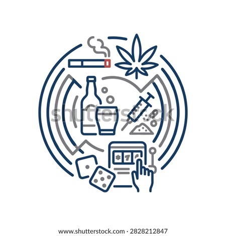 Circular icon showing various human addictions and bad habits