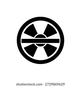 Circular icon with a solid horizontal bar dividing inner circle into two parts, four radiating triangular shapes on top and bottom