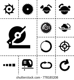 Circular icons. set of 13 editable filled circular icons such as blade saw, circular saw, reload replay, reload, loading