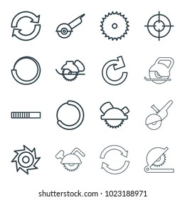 Circular icons. set of 16 editable outline circular icons such as blade saw, saw blade, reload, loading