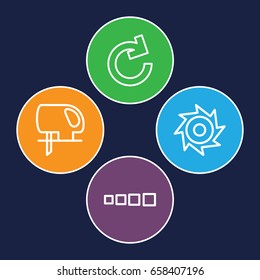 Circular icons set. set of 4 circular outline icons such as electric saw, saw, reload