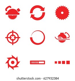 Circular icons set. set of 9 circular filled icons such as blade saw, saw blade, sniper target, reload