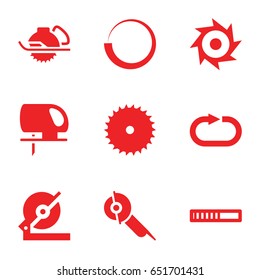 Circular icons set. set of 9 circular filled icons such as blade saw, circular saw, reload replay