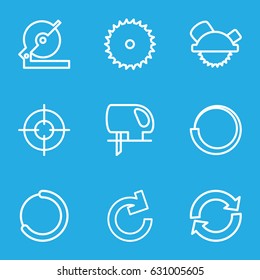 Circular icons set. set of 9 circular outline icons such as blade saw, circular saw, sniper target, reload