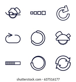 Circular icons set. set of 9 circular outline icons such as saw blade, electric saw, reload replay, reload