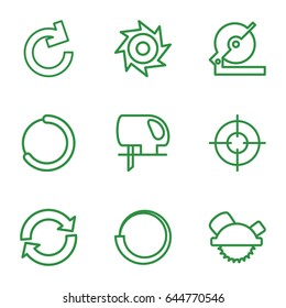 Circular icons set. set of 9 circular outline icons such as circular saw, saw blade, sniper target, reload