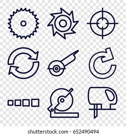 Circular icons set. set of 9 circular outline icons such as blade saw, circular saw, sniper target, reload