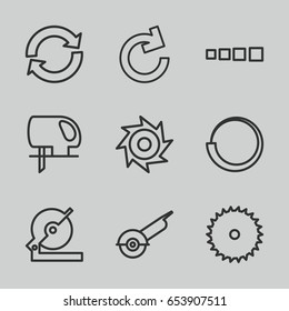 Circular icons set. set of 9 circular outline icons such as blade saw, circular saw, reload