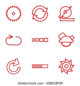 Circular icons set. set of 9 circular outline icons such as blade saw, circular saw, reload replay, reload