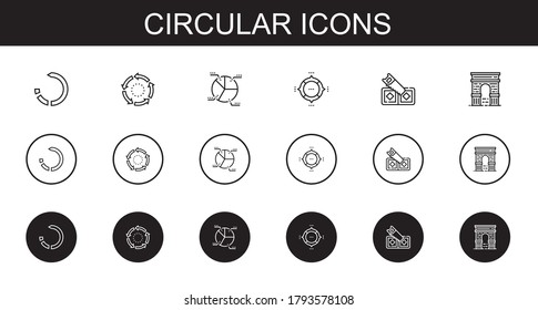 circular icons set. Collection of circular with reload, repeat, pie chart, saw, arc. Editable and scalable circular icons.