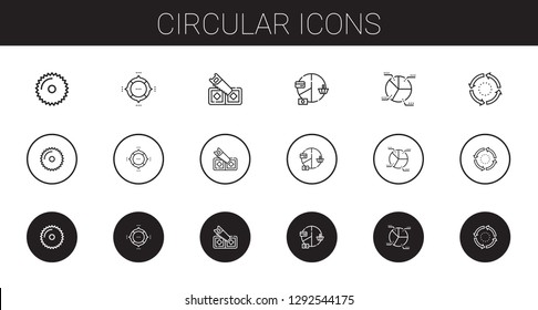circular icons set. Collection of circular with saw, pie chart, repeat. Editable and scalable circular icons.
