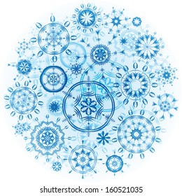 Circular illustration with beautiful snowflakes.